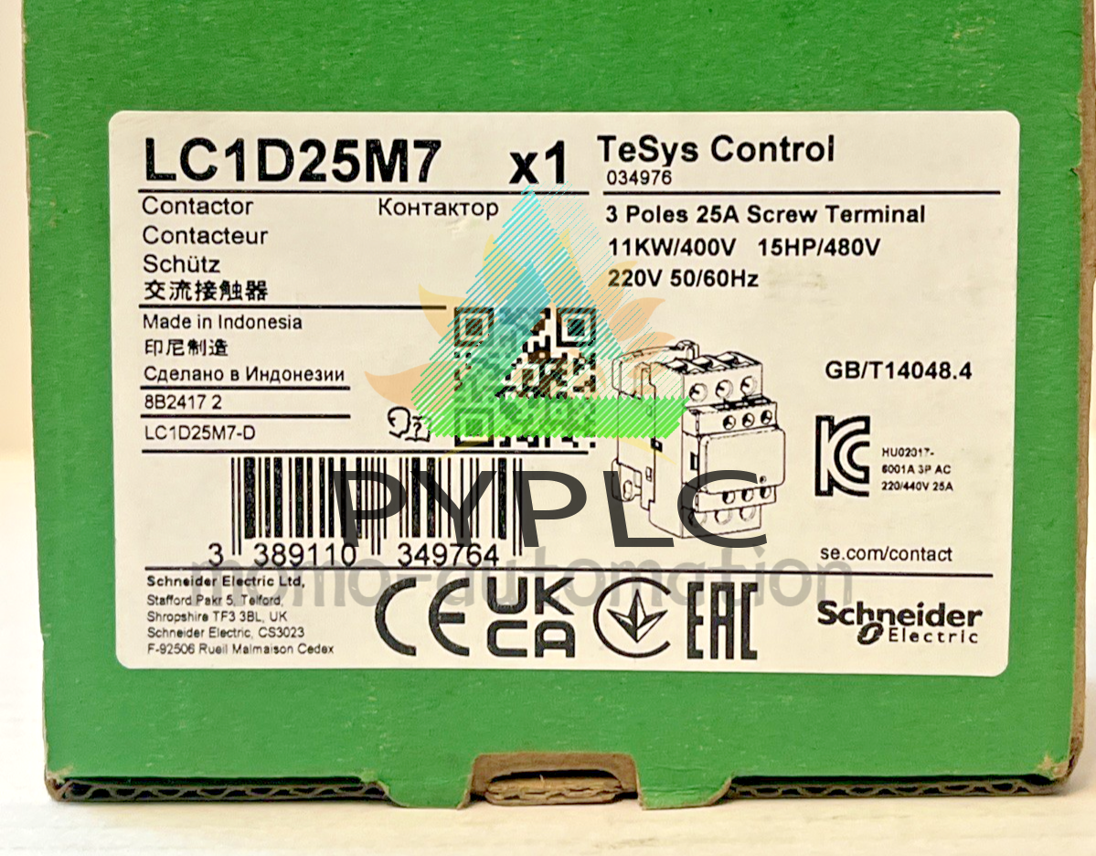 Schneider LC1D25M7 Contactor 3 poles 25 Amps Screw 220V 50/60 Hz