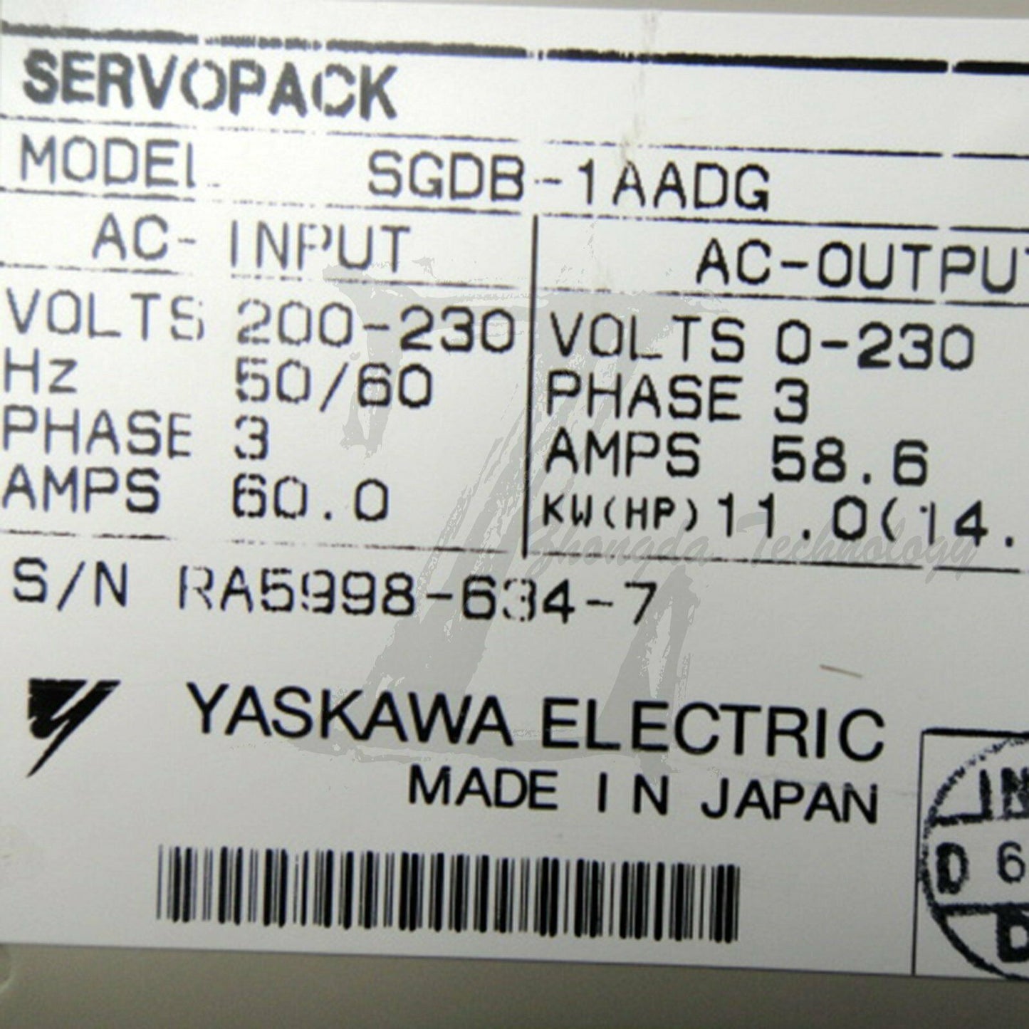 1PC Used Yaskawa Servo SGDB-1AADG Tested In Good Condition - YASKAWA