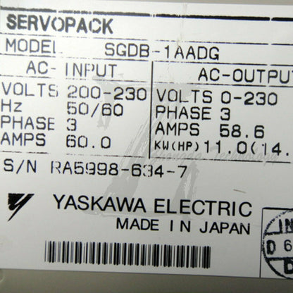 1PC Used Yaskawa Servo SGDB-1AADG Tested In Good Condition - YASKAWA