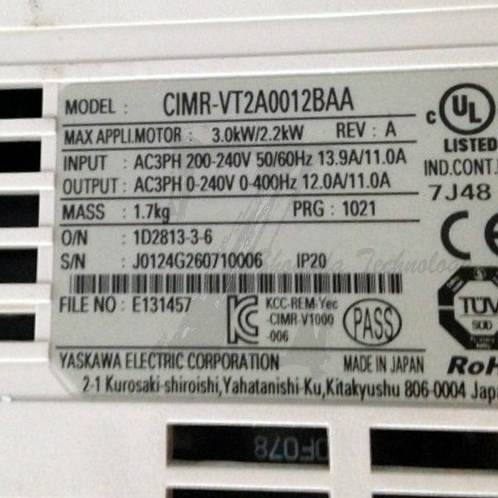 1PC Used Yaskawa inverter CIMR-VT2A0012BAA 2.2KW 200-240V Tested Good - YASKAWA