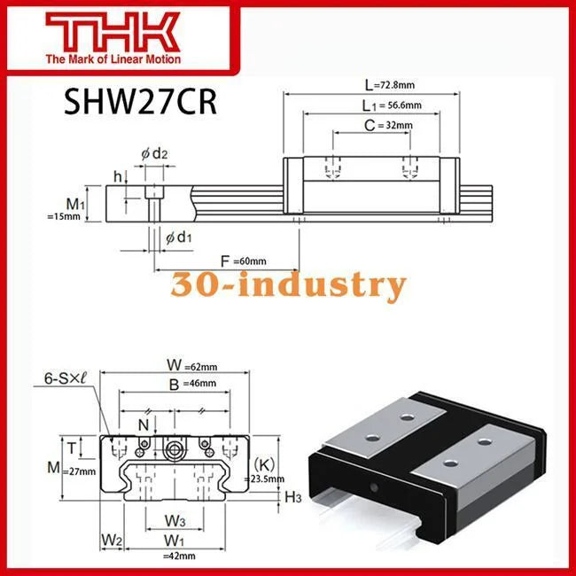 1Pcs New Linear Guide Slider SHW27CR - 27mm x 62mm x 72.8mm - KOEED [4]