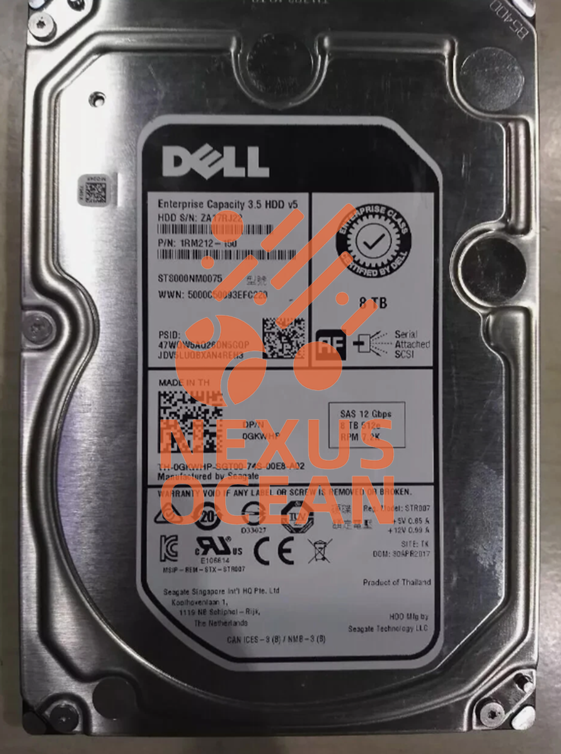 DELL GKWHP 0GKWHP ST8000NM0075 Hard Drive 8TB 7200RPM