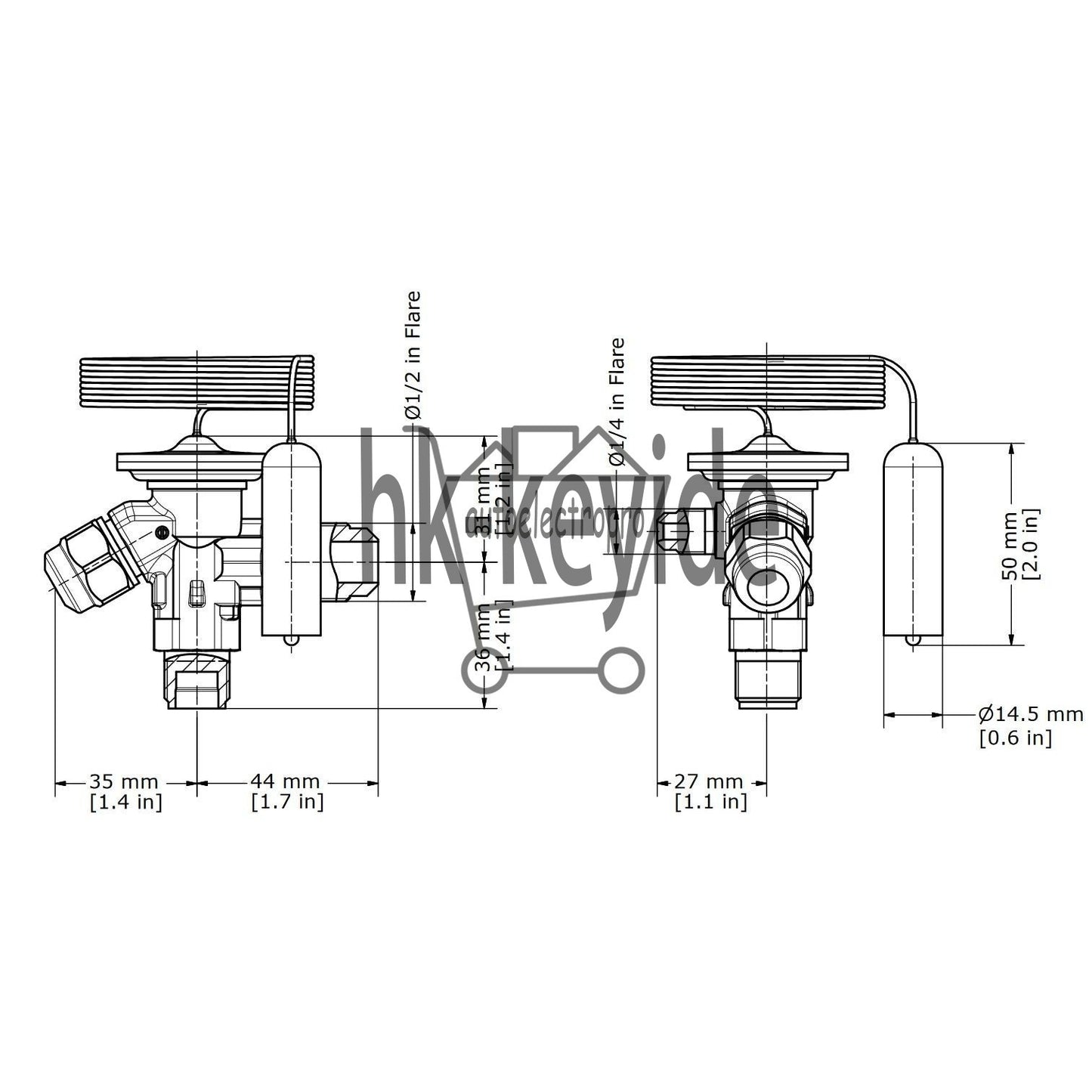 Danfoss 068Z3403 1/4 - 5.5TR Expansion Valve Body, TE 2, R404,R507A, 3/8x1/2 in,