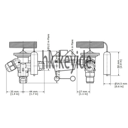 Danfoss 068Z3403 1/4 - 5.5TR Expansion Valve Body, TE 2, R404,R507A, 3/8x1/2 in,