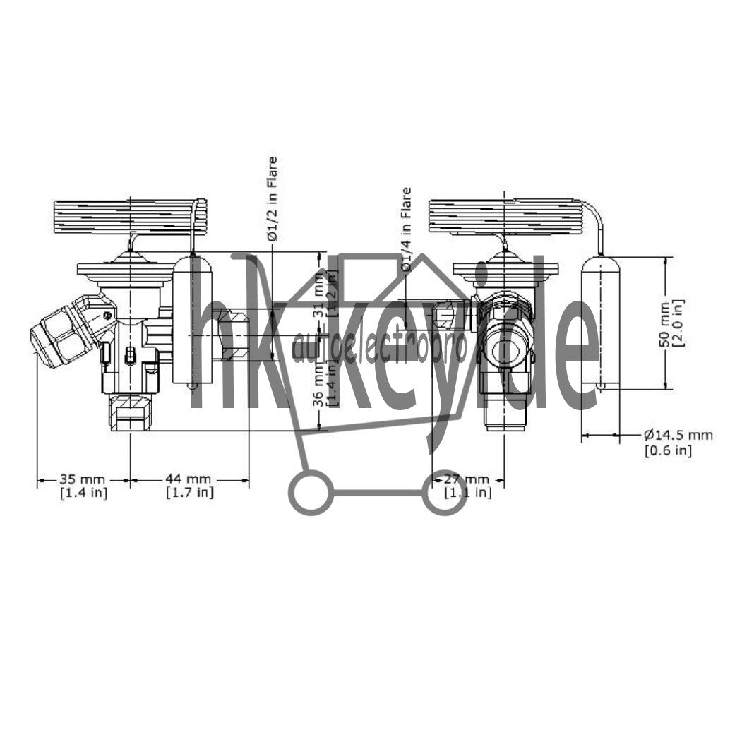 Danfoss 068Z3403 1/4 - 5.5TR Expansion Valve Body, TE 2, R404,R507A, 3/8x1/2 in,