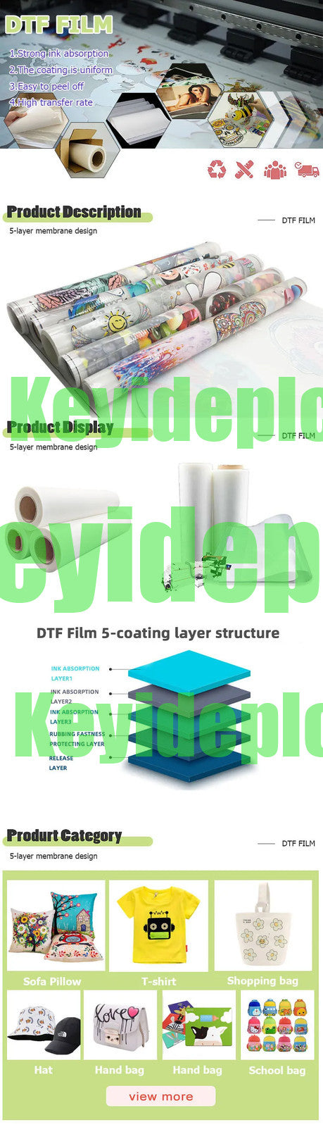 33cm*100m DTF Transfer PET Heat Transfer Film for Tshirt T-Shirt Custom Printer