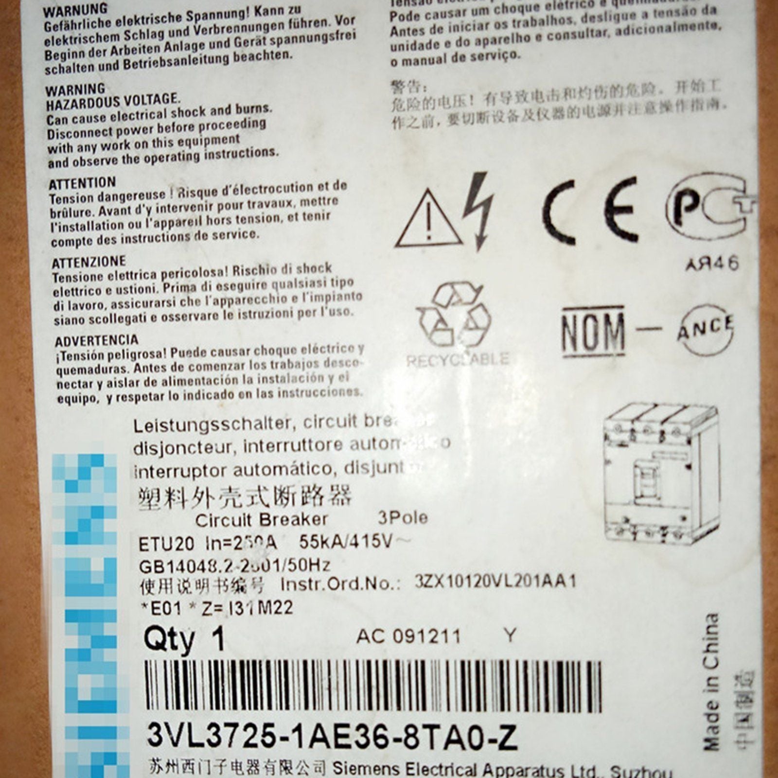 3VL3725-1AE36-8TA0-Z - SIEMENS