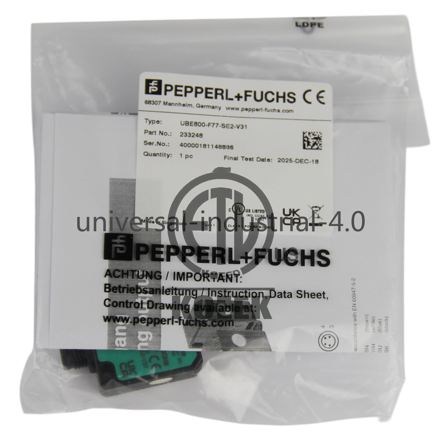 ONE Pepperl-Fuchs ultrasonic sensor UBE800-F77-SE2-V31 233248 #ko