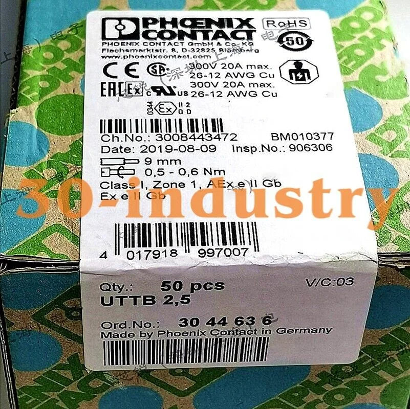 50PCS Double-layer Terminal Block for PHOENIX UTTB 2.5-3044636 - PHOENIX [1]