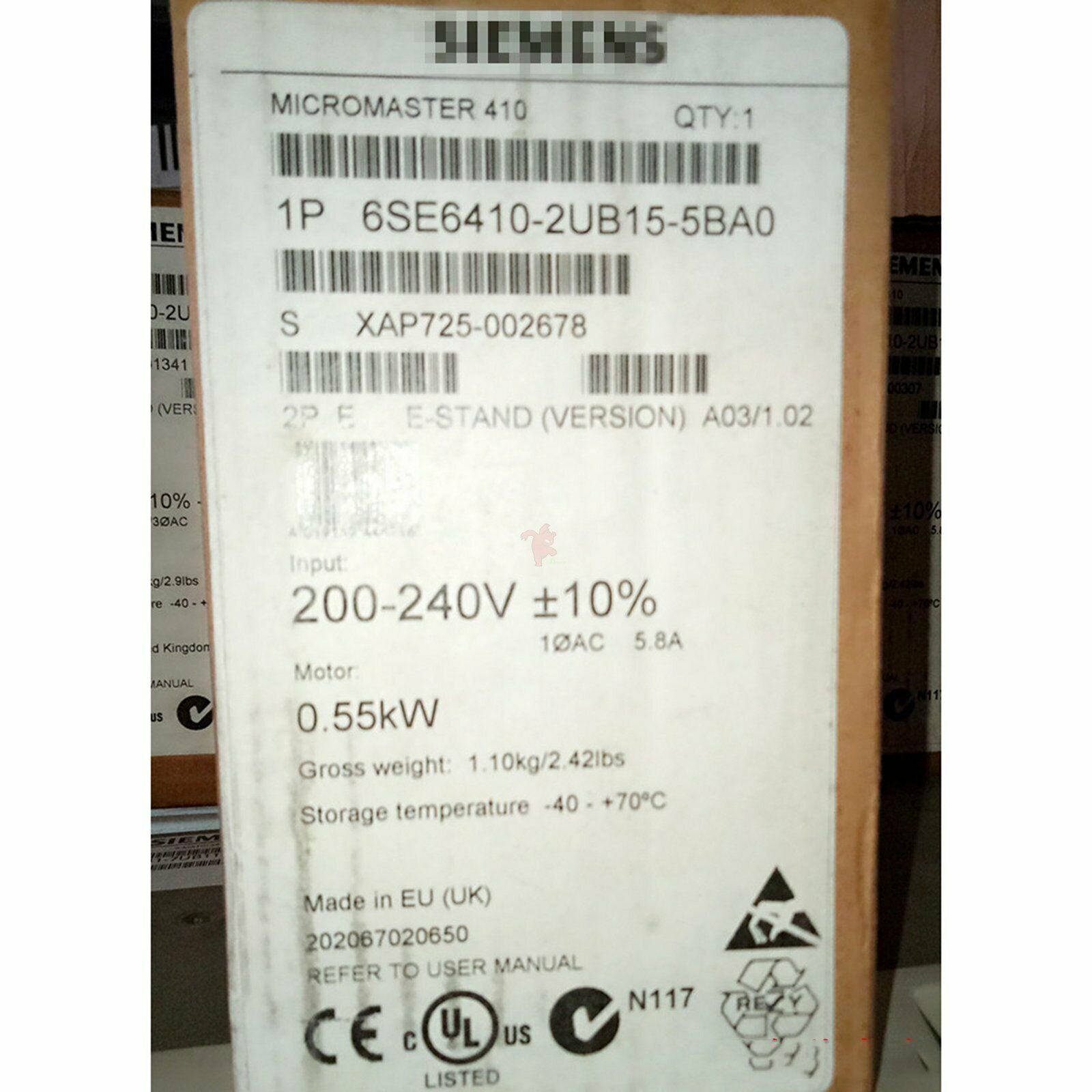 6SE64102UB155BA0 KOEED 201-500, 80%, import_2020_10_10_031751, Other, Siemens