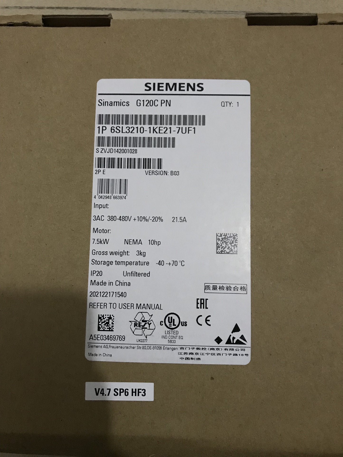 6SL3210-1KE21-7UF1 - SIEMENS
