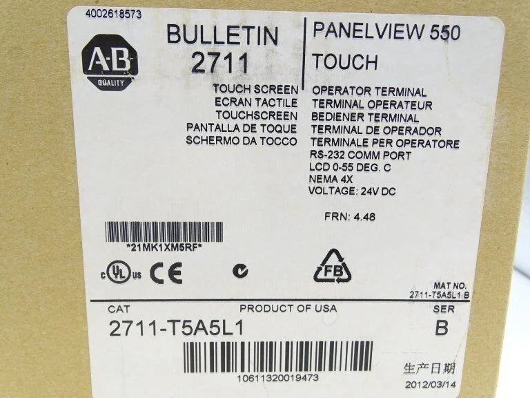 ALLEN-BRADLEY 2711-T5A5L1 SER B FRN 4.48 PANELVIEW 550 TOUCH OPERATOR PANEL NEW - ALLEN-BRADLEY [1]