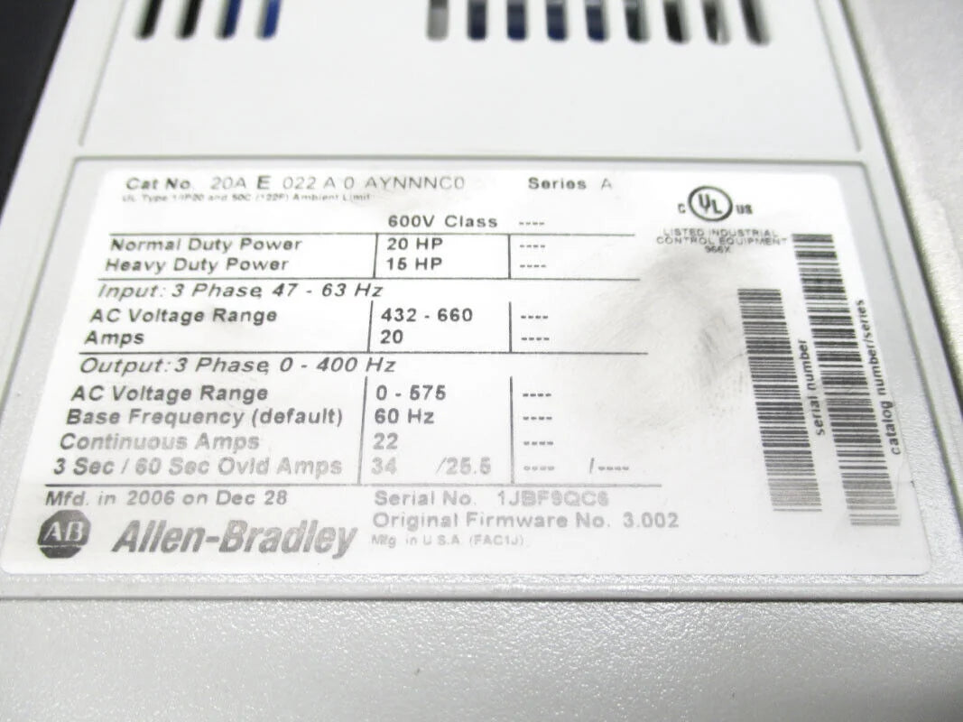 Allen-Bradley 20AE022A0AYNNNC0 PowerFlex 70 20Hp 432-660Vac - ALLEN-BRADLEY [2]