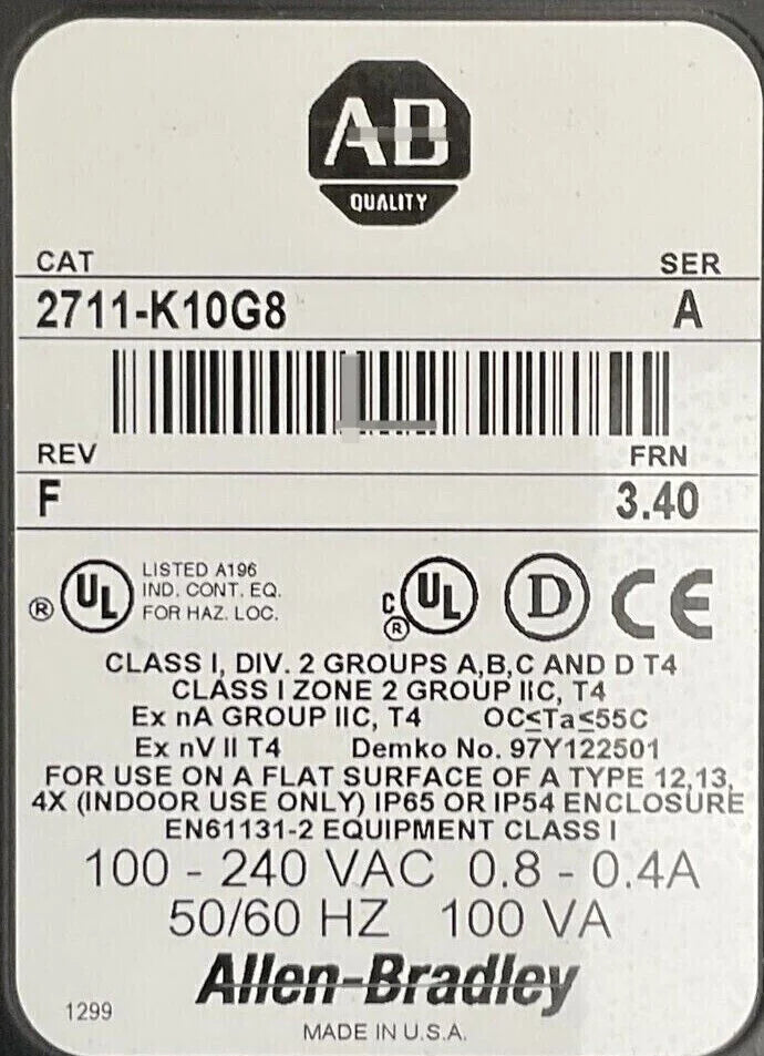 Allen Bradley 2711-K10G8 Panelview 1000 HMI Touchscreen Keypad 10" Screen 120VAC - KOEED [1]