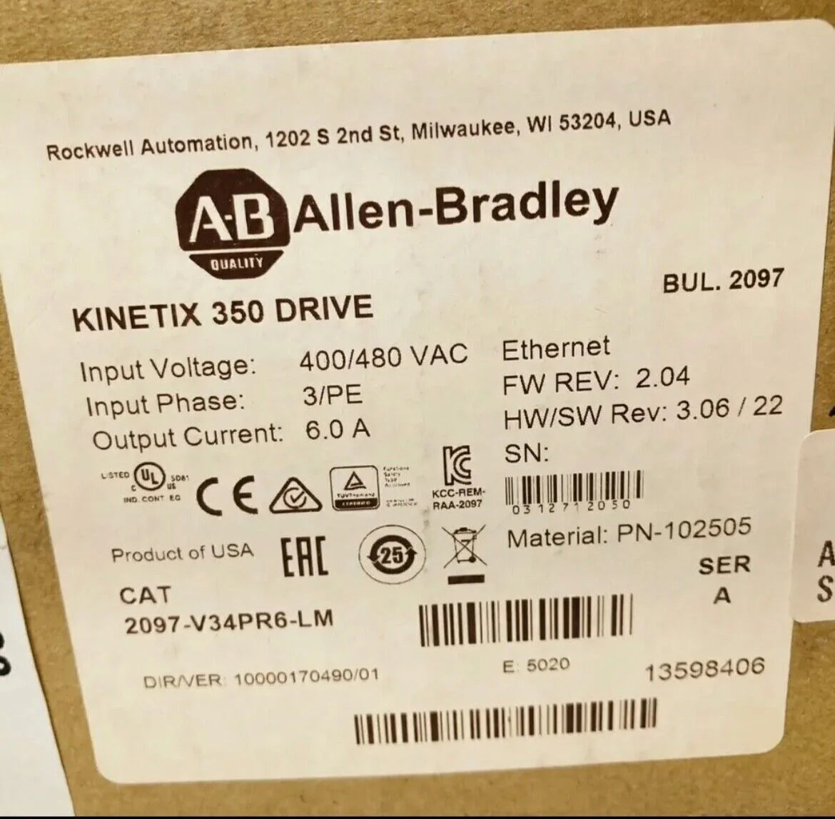Allen Bradley Kinetex 350 Servo Driver 2097 V34PR6 LM - ALLEN BRADLEY [3]