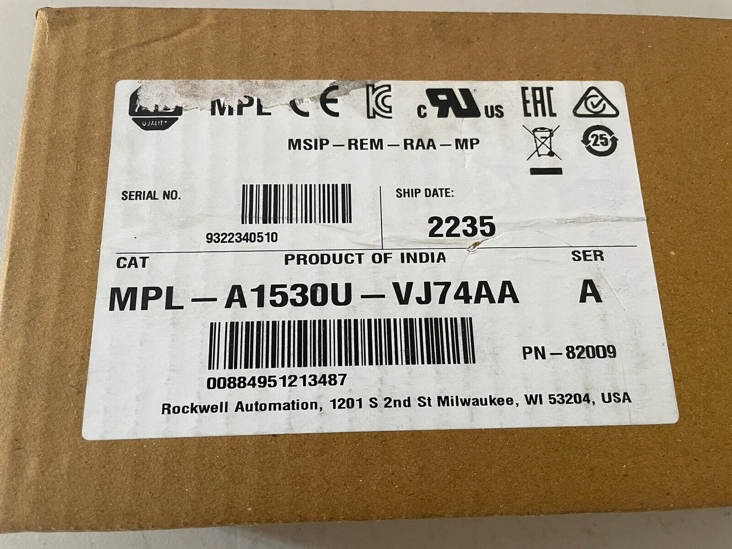 Allen Bradley Kinetix AC Servo Motor MPL-A1530U-VJ74AA Ser A 7000 RPM - ALLEN BRADLEY [3]
