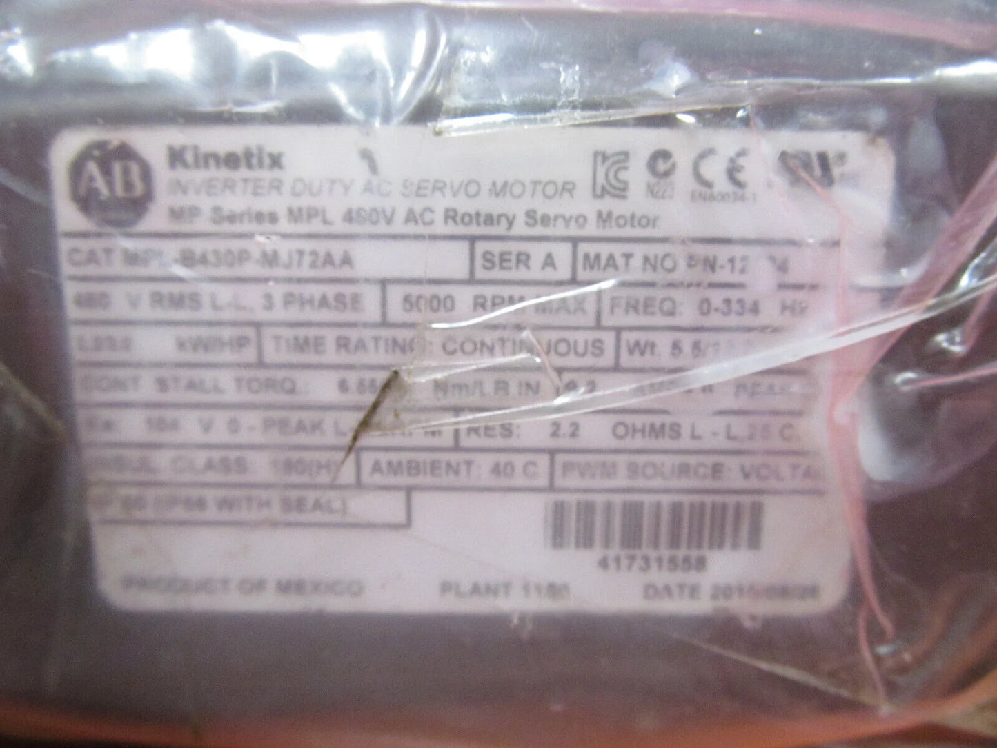 Allen-Bradley MPLB430PMJ72AA Servo Motor - High Precision Servo Motor - Industrial Servo Motor - 200VAC, 60Hz, 1HP, 3000 RPM - ALLEN-BRADLEY [14]