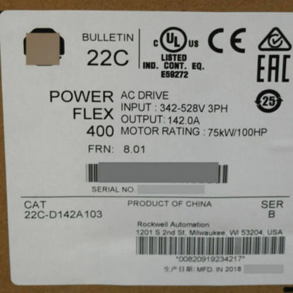 Allen-Bradley PowerFlex 400 AC Drive 22C-D142A103 75kW/100HP - ALLEN-BRADLEY [2]