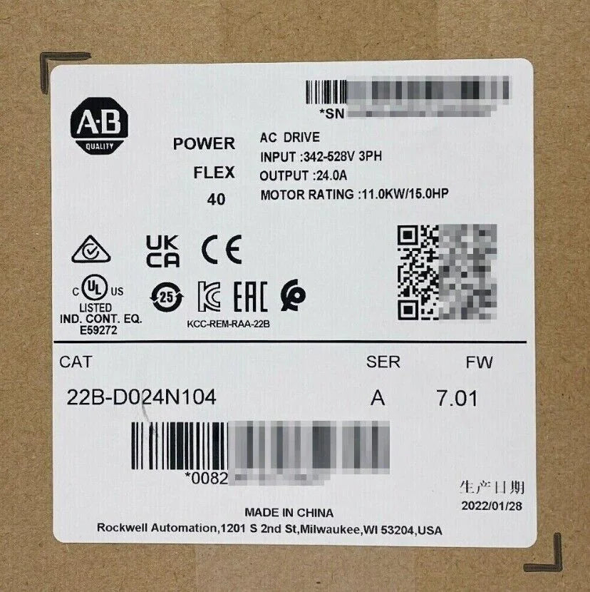 Allen-Bradley PowerFlex 40 AC Drive, 11 kW, 15 HP, 22B-D024N104 - ALLEN-BRADLEY [1]