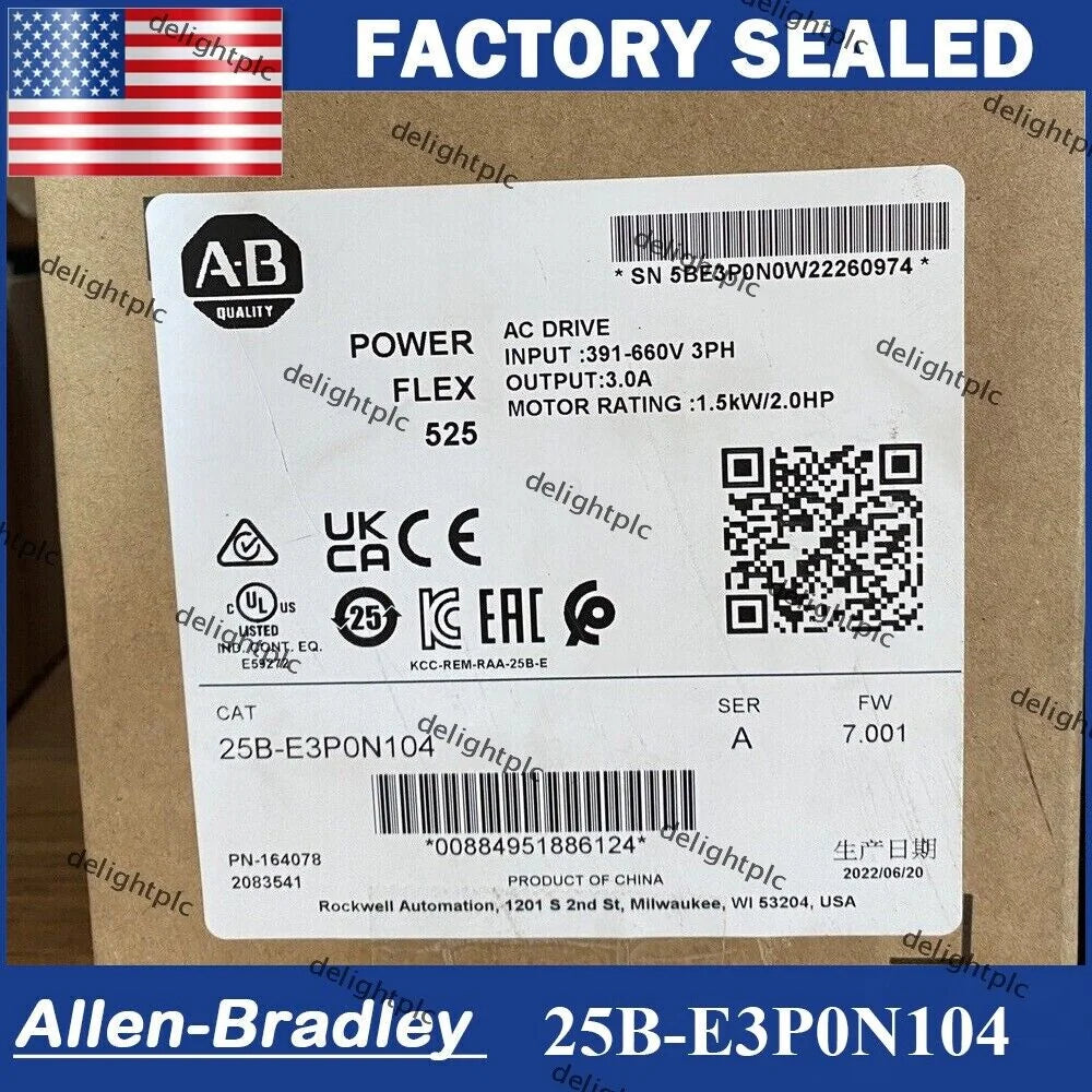 Allen-Bradley PowerFlex 525 AC Drive AB 25B-E3P0N104, Sealed in box 2HP 600V 3A - ALLEN-BRADLEY [1]