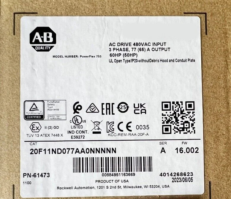 Allen Bradley PowerFlex 753 AC Drive 480V 77A 60HP 20F11ND077AA0NNNNN - ALLEN BRADLEY [1]