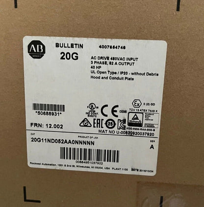 Allen Bradley PowerFlex 755 20G11ND052AA0NNNNN 480V AC 40HP 52A 480V 40HP - ALLEN BRADLEY [2]