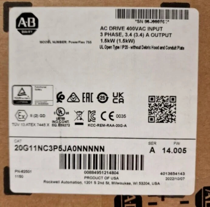 Allen Bradley PowerFlex 755 AC Drive Air Cooled NEW 20G11NC3P5JA0NNNNN - ALLEN BRADLEY [1]