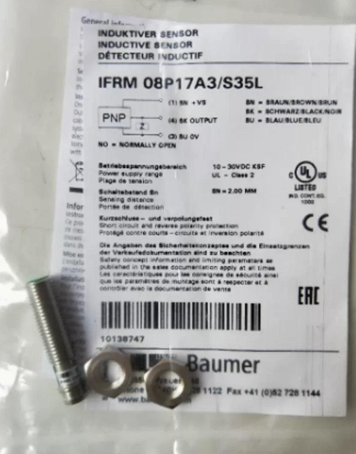 BAUMER IFRM 08P17A3/S35L Inductive Proximity Sensor M8 2MM Range - BAUMER [1]