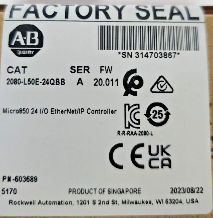 Brand New Allen-Bradley 2080-L50E-24QBB Micro850 24 EtherNet/IP Controller - ALLEN-BRADLEY [1]