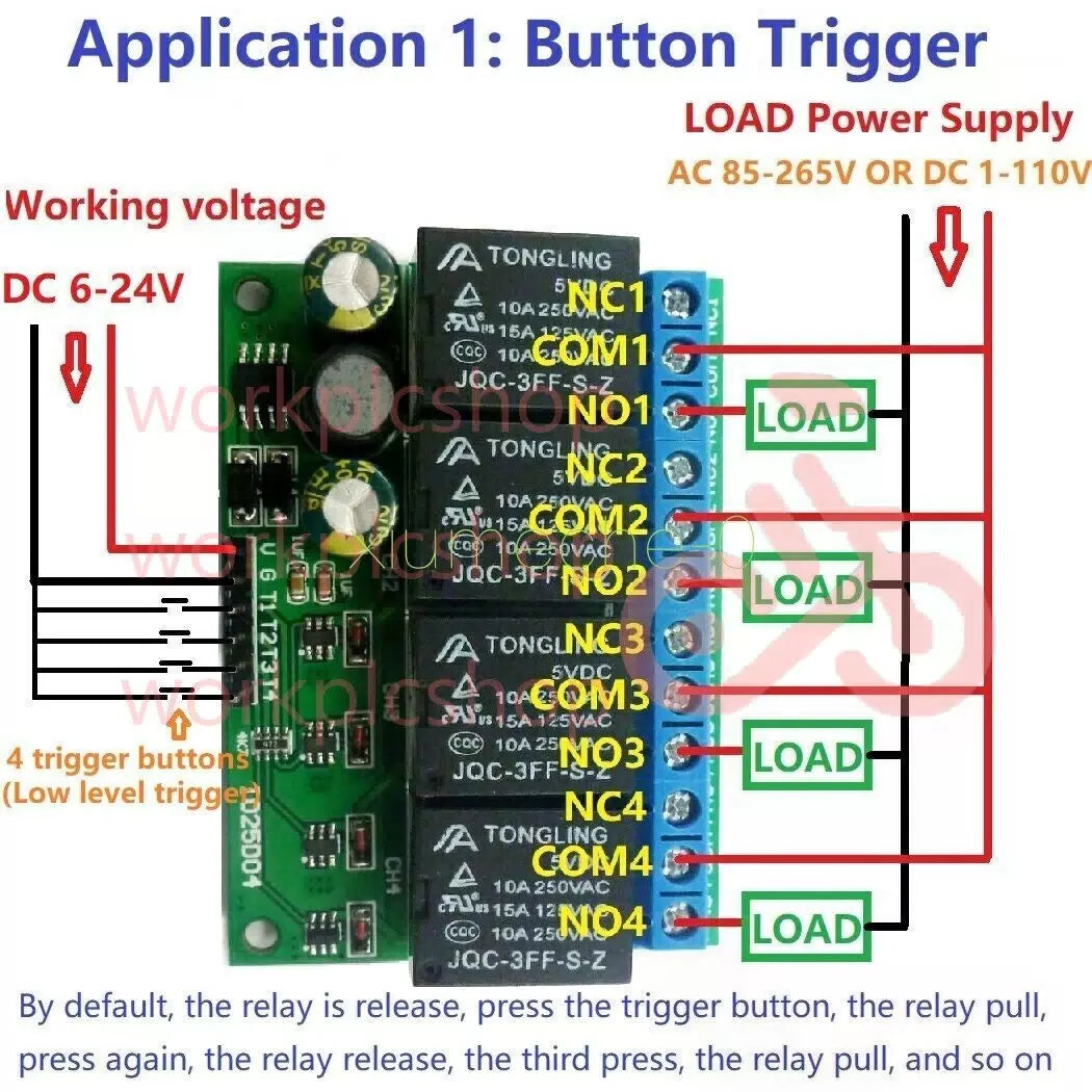 DC 6V-24V 4CH Flip-Flop Latch Relay Module Bistable Self-locking Electronic [1]