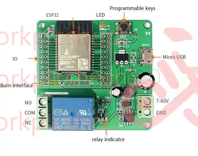 ESP32 Development Board Single Relay Module DC7-60V Micro USB 5V [1]