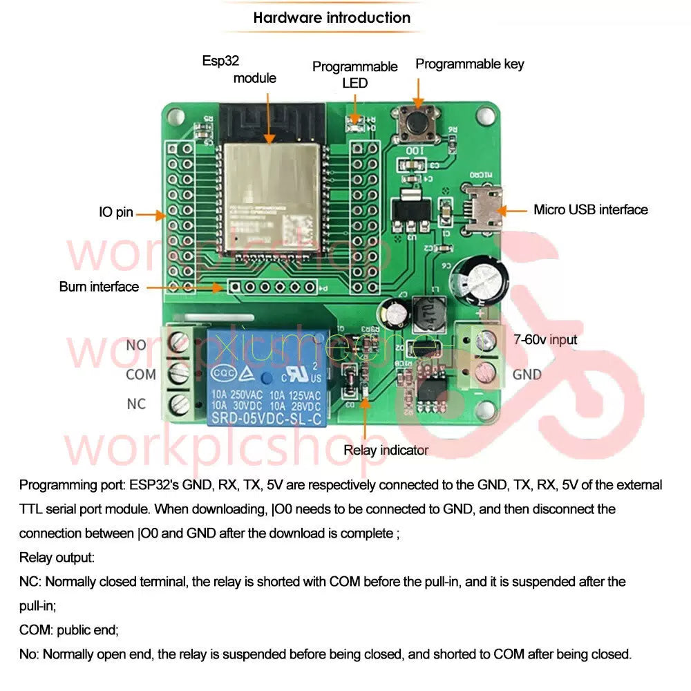 ESP32 Development Board Single Relay Module DC7-60V Micro USB 5V [4]