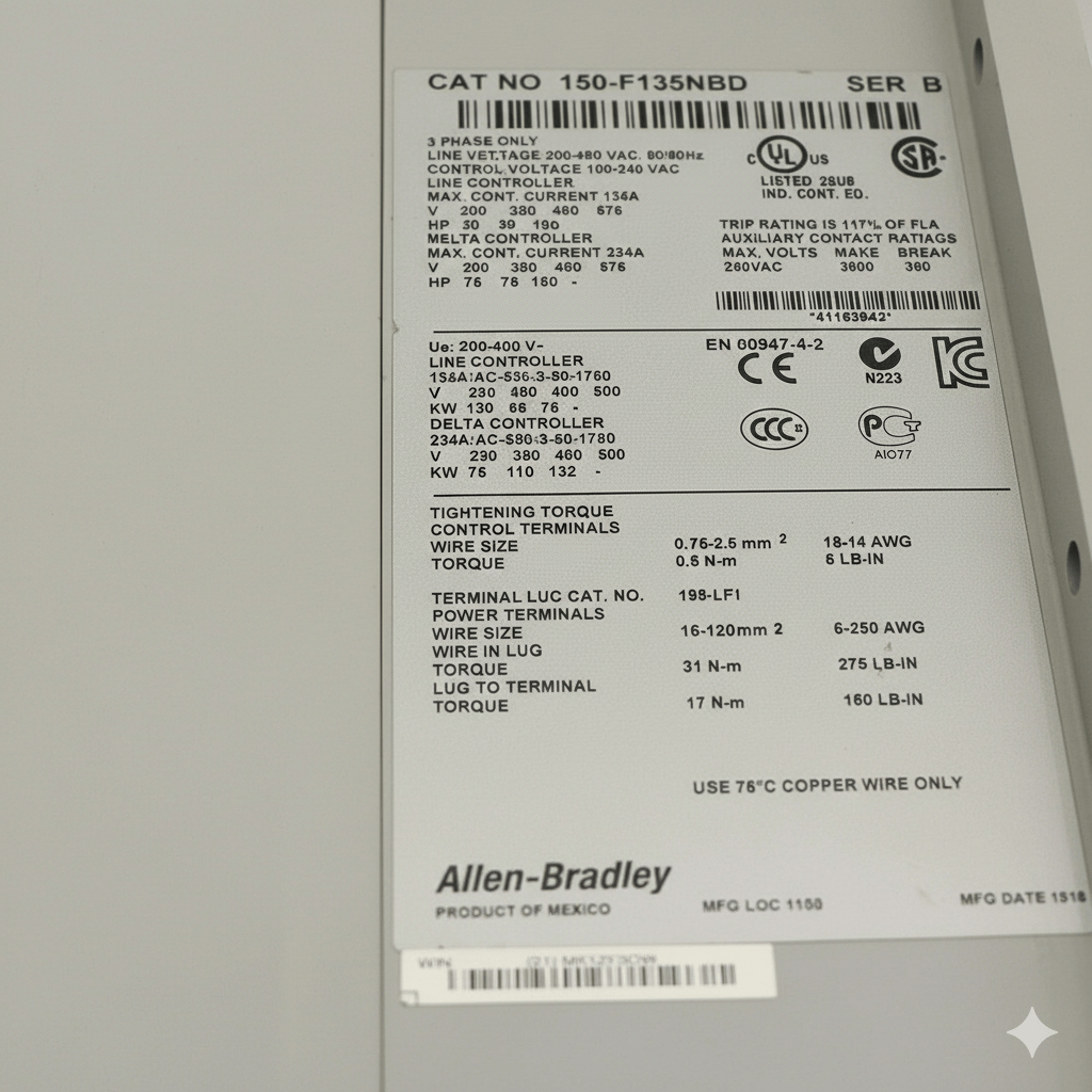 Allen-Bradley 150-F135NBD SMC Flex Smart Motor Controller, 135A, 25-100HP