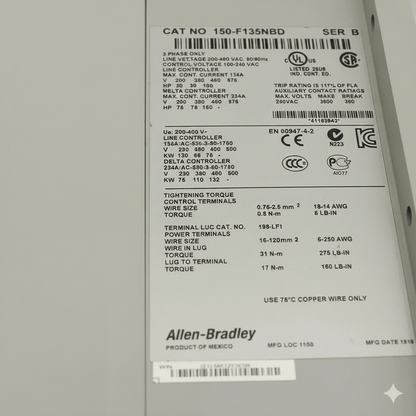 Allen-Bradley 150-F135NBD SMC Flex Smart Motor Controller, 135A, 25-100HP