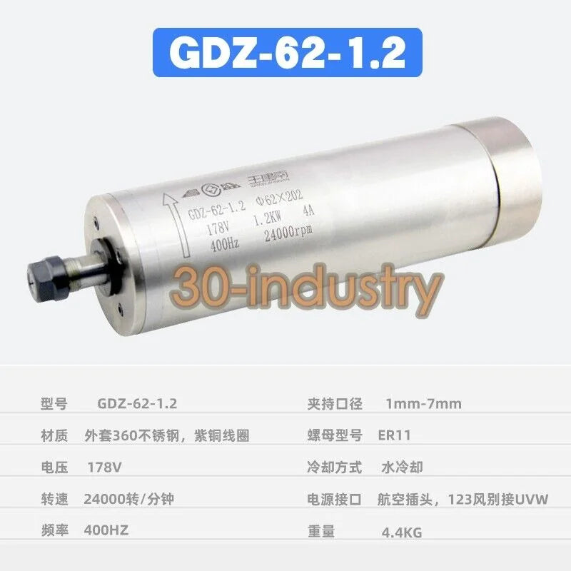 High Speed GDZ-62-1.2 Water-Cooled Spindle Motor ER11 24000rpm - XYZ MOTOR BRAND [1]