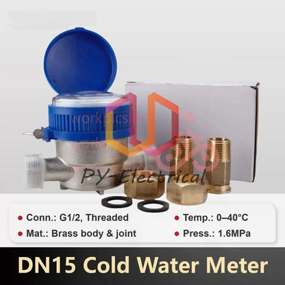Jet Dry Dial Water Meter LXSG-13D 1/2" Brass Single DN15 0.03-3m³/h Home Use [1]