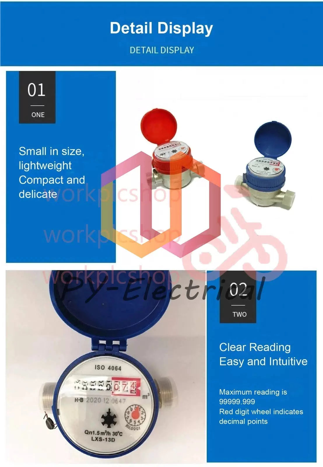 Jet Dry Dial Water Meter LXSG-13D 1/2" Brass Single DN15 0.03-3m³/h Home Use [5]