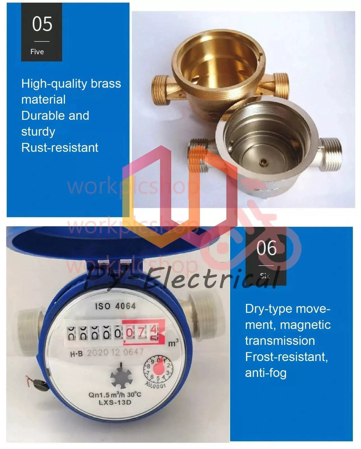 Jet Dry Dial Water Meter LXSG-13D 1/2" Brass Single DN15 0.03-3m³/h Home Use [7]