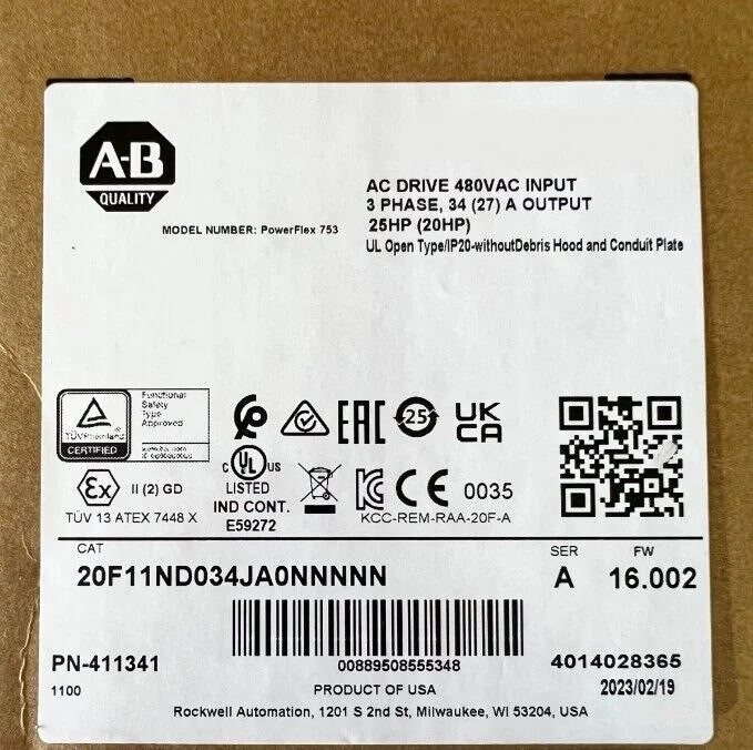 NEW ALLEN BRADLEY PowerFlex 753 AC Drive 20F11ND034JA0NNNNN - ALLEN BRADLEY [1]