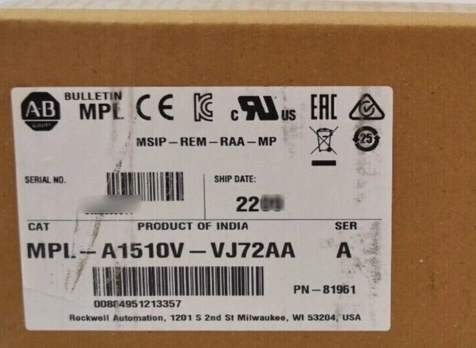 New Allen Bradley MPL-A1510V-VJ72AA Servo Motor | High Performance Servo Motor | 200V AC Servo Motor | 1500 RPM | 500 lb-in Maximum Torque | 10.5 lbs | PWM Control | Heavy Duty Motor | Industrial Use - ALLEN BRADLEY [1]