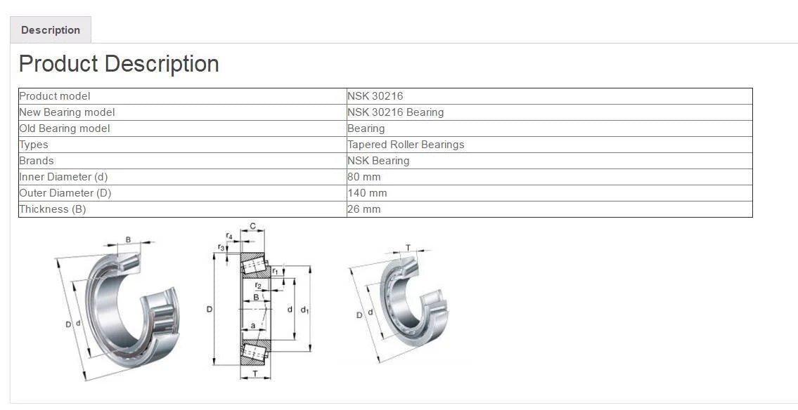 New NSK 30216 Tapered Roller Bearings 80x140x26mm - NSK [4]