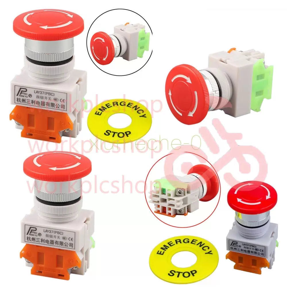 Red Mushroom Cap 1NO 1NC DPST AC 660V&10A Emergency Stop Push Button Switch M8 [1]