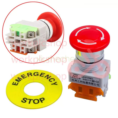 Red Mushroom Cap 1NO 1NC DPST AC 660V&10A Emergency Stop Push Button Switch M8 [2]