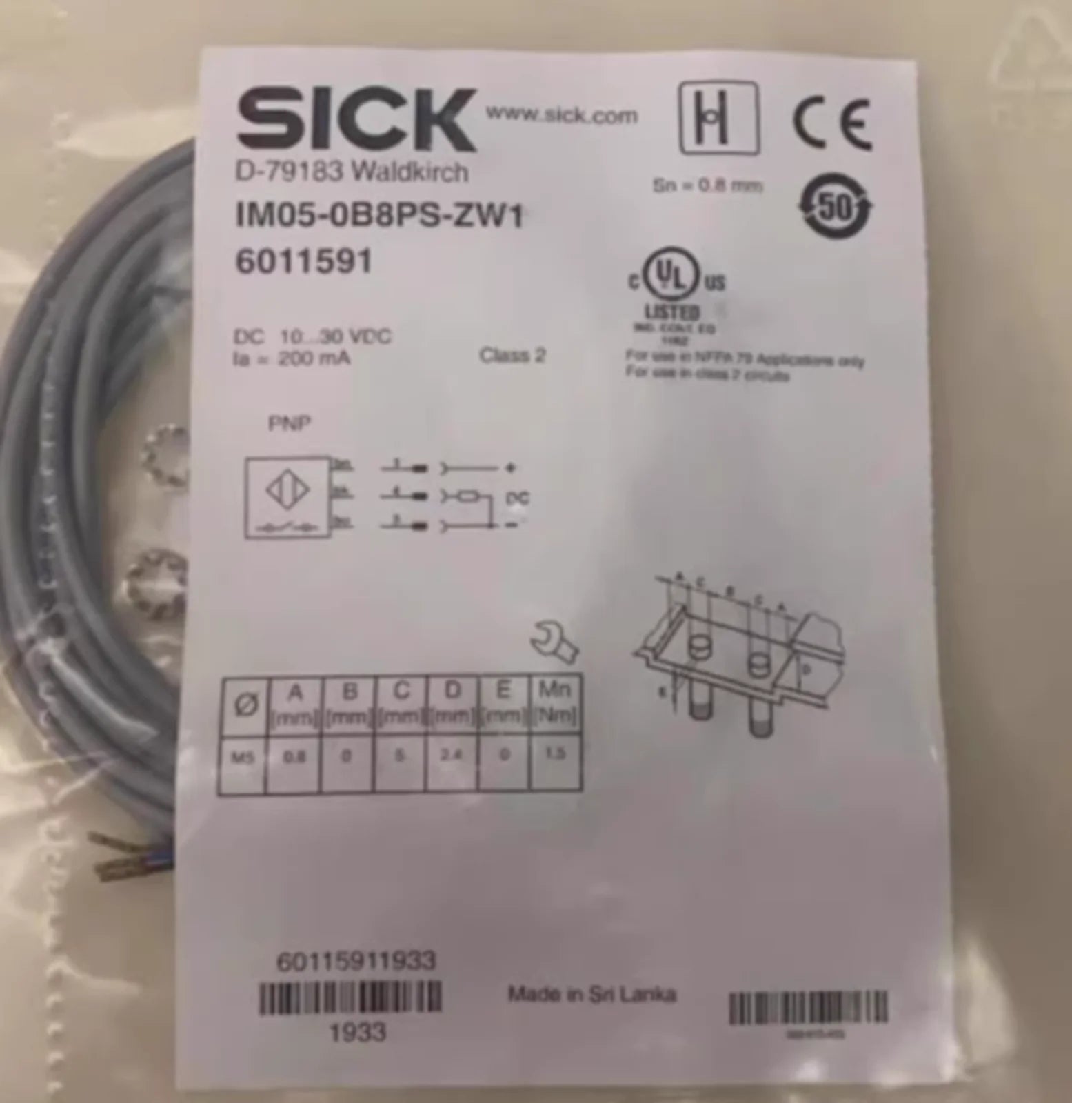 SICK IM05-0B8PS-ZW1 0.8MM FLUSH PNP 2M CABLE WITH CYLINDRICAL THREADS PROXIMITY SENSOR - SICK [1]