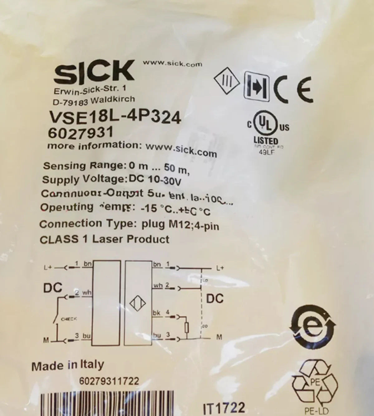 SICK VSE18L-4P324 Photoelectric Sensor, High Precision Measurement, Industrial and Laboratory Use - SICK [1]