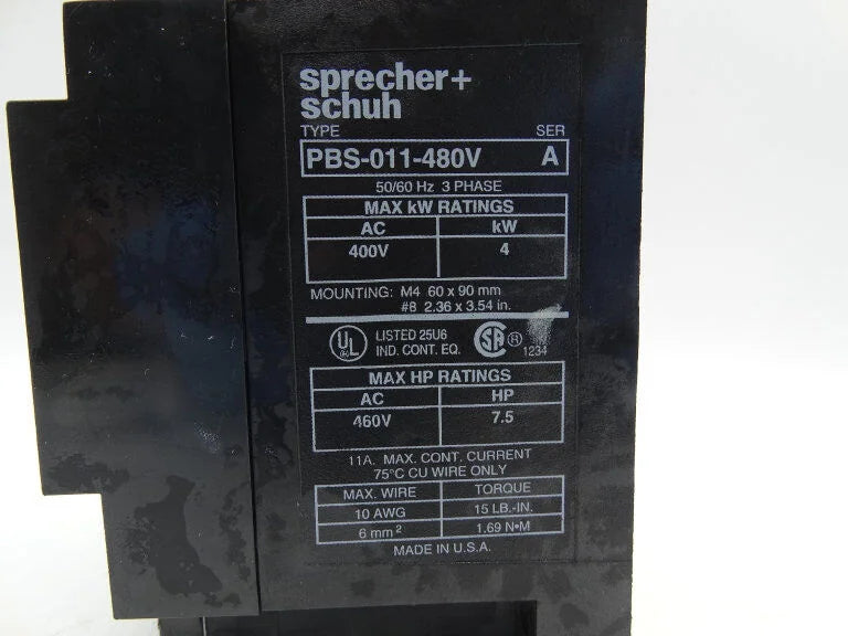 SPRECHER SCHUH Motor Starter PBS-011-480V 480V 50Hz 1.1kW 3500 RPM 12.5kg - SPRECHER SCHUH [3]