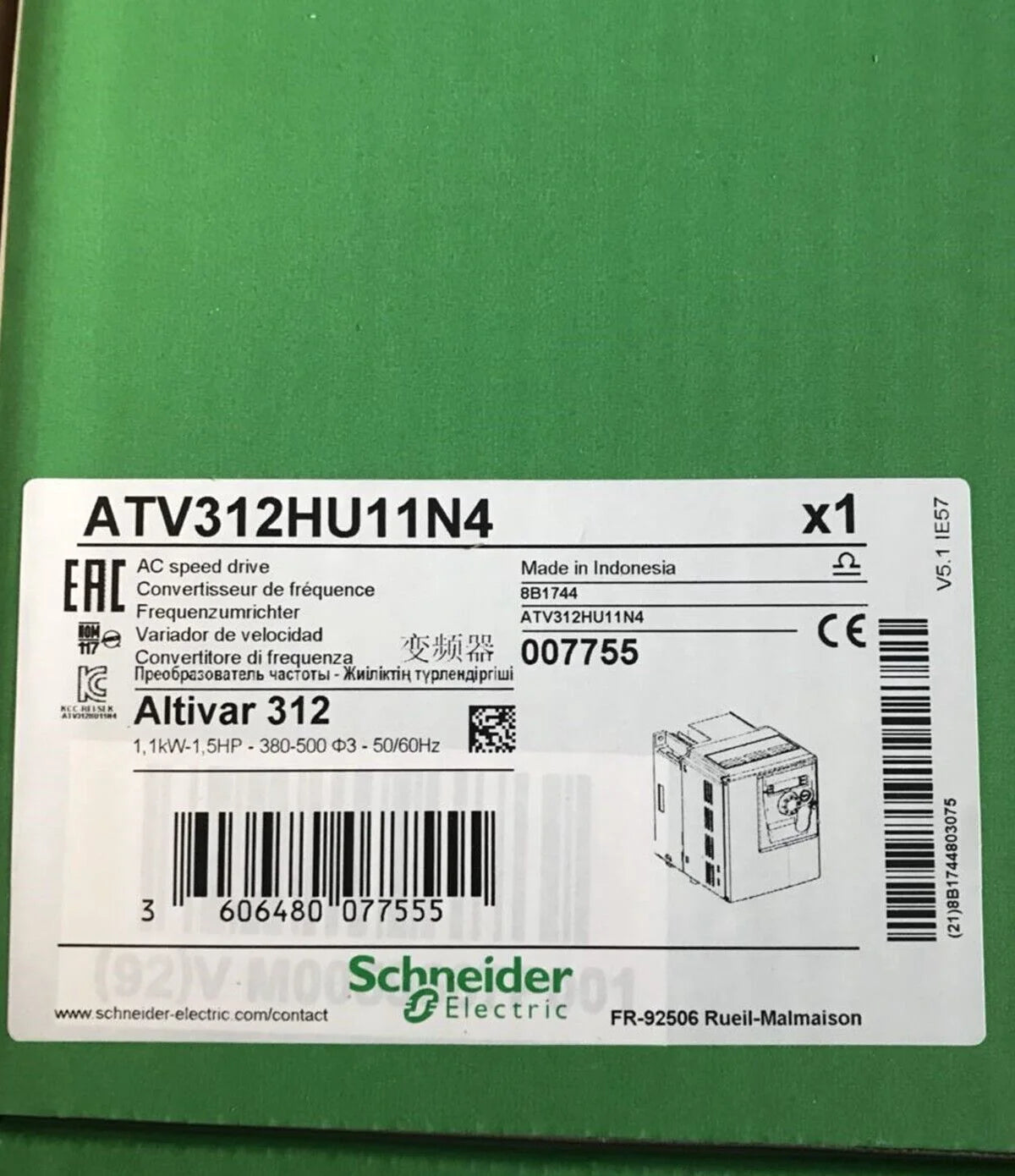 Schneider/Telemecanique Inverter ATV312HU11N4 AC Drive, 1.5 HP 480VAC - SCHNEIDER ELECTRIC [1]
