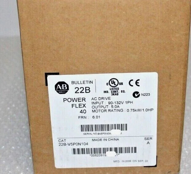 Sealed Allen-Bradley PowerFlex 40 0.75 kW (1 HP) AC Drive - 22B-V5P0N104 - High Efficiency, Variable Speed Industrial Motor - ALLEN-BRADLEY [1]
