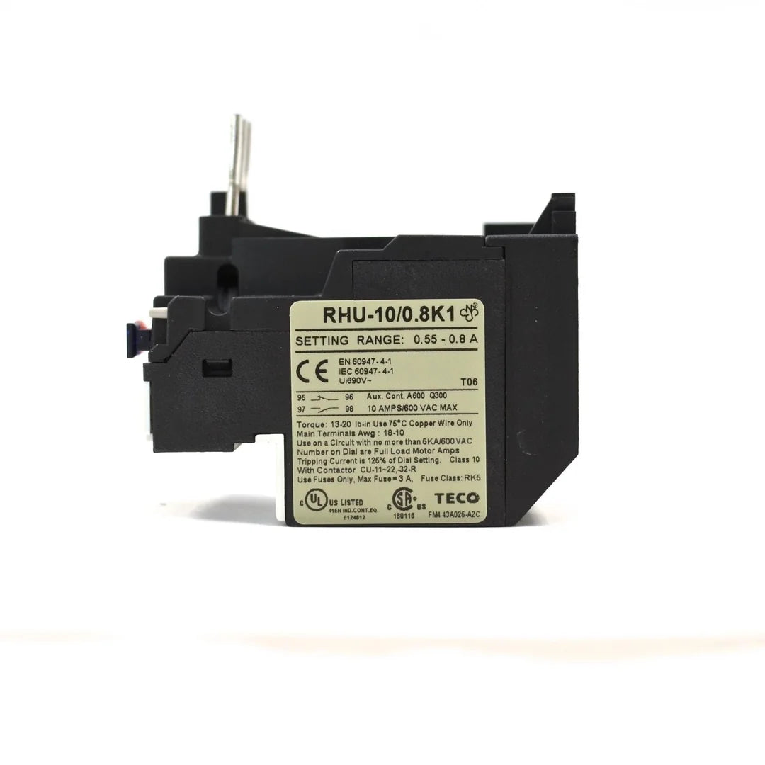 TECO RHU-10/0.8K1 Thermal Overload Relay, Amp Range: 0.55-0.8A, Reliable Protection for Industrial Applications - TECO [2]