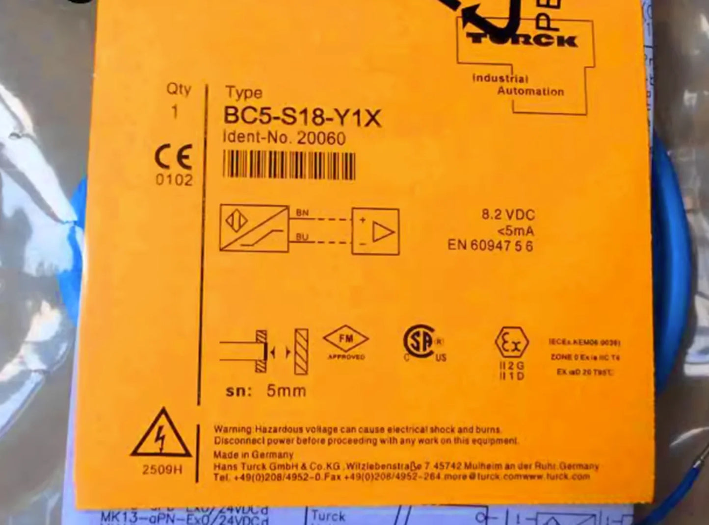 Turck BC5-S18-Y1X Capacitive Sensor 5mm Range 18mm Plastic Barrel - TURCK [1]